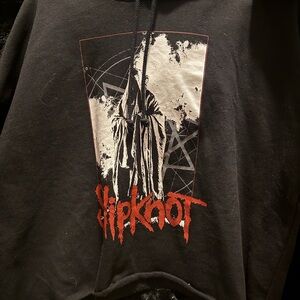 Black Slipknot Graphic Cropped Hoodie